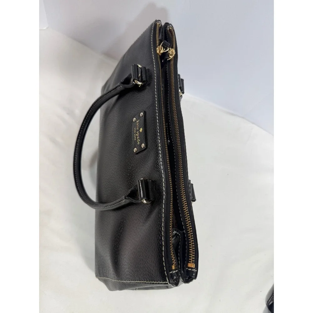 Kate Spade Black Pebbled Leather Wellesley Martine Tote Bag Contrast Stitch